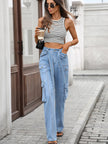 High - Waisted Multi - Pocket Cargo Jeans - FLORENTINE IRIS