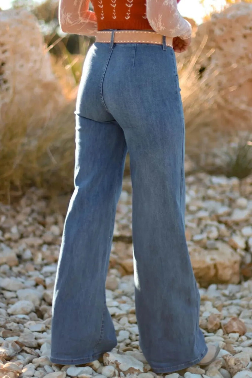 High - Waisted Wide - Leg Button - Front Jeans - FLORENTINE IRIS