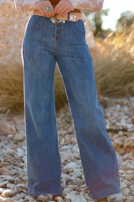 High - Waisted Wide - Leg Button - Front Jeans - FLORENTINE IRIS