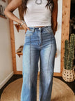 High - Waisted Wide Leg Cuffed Jeans - FLORENTINE IRIS