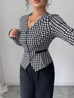 Houndstooth Blazer & Wide Leg Pants Set - FLORENTINE IRIS