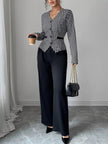 Houndstooth Blazer & Wide Leg Pants Set - FLORENTINE IRIS