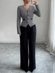 Houndstooth Blazer & Wide Leg Pants Set - FLORENTINE IRIS