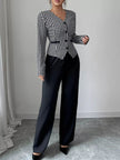 Houndstooth Blazer & Wide Leg Pants Set - FLORENTINE IRIS