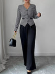 Houndstooth Blazer & Wide Leg Pants Set - FLORENTINE IRIS