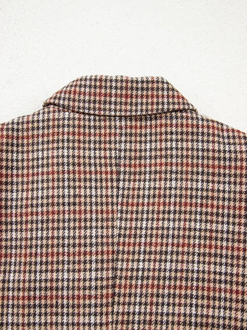 Houndstooth Lapel Collar Blazer - FLORENTINE IRIS