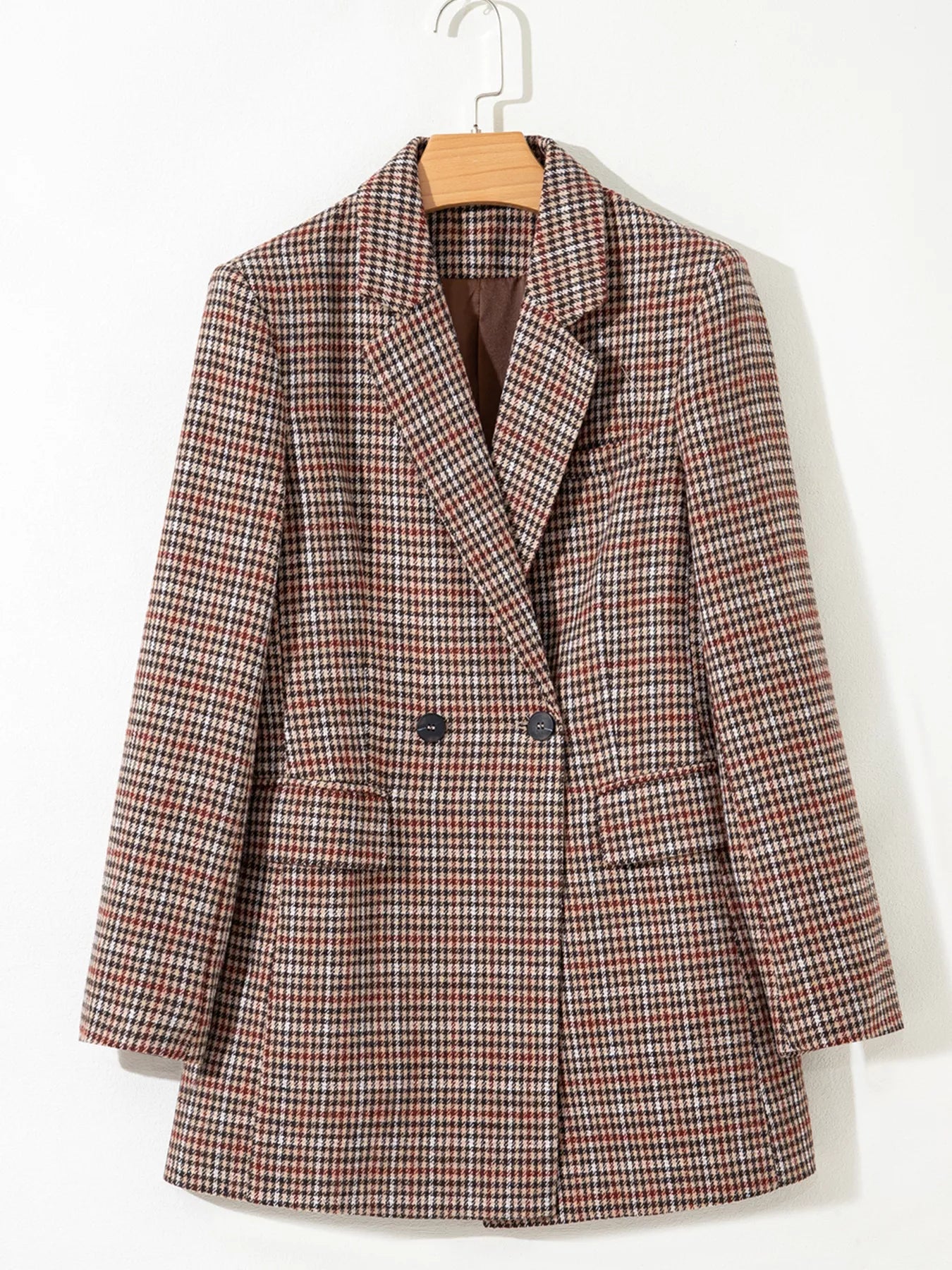 Houndstooth Lapel Collar Blazer - FLORENTINE IRIS