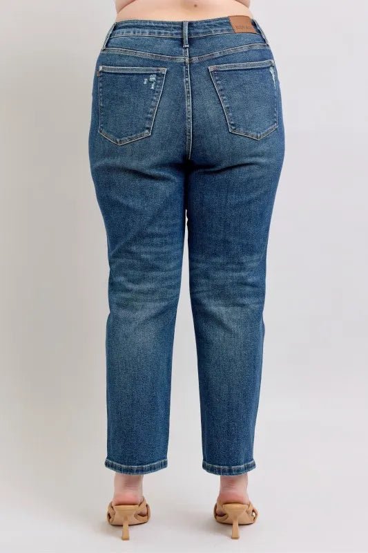 Judy Blue Full Size High Waisted Rigid Magic Non - destroy Straight Leg Jeans Plus Size - FLORENTINE IRIS