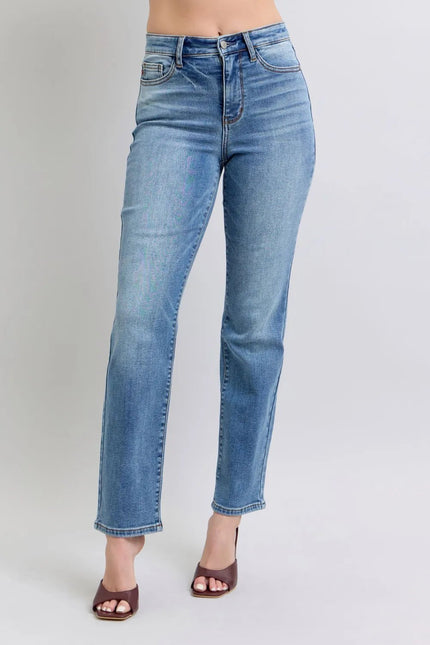 Judy Blue Full Size Run Vintage Wash Thermal Straight Jeans - FLORENTINE IRIS