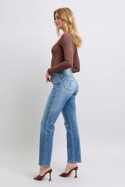 Judy Blue Full Size Run Vintage Wash Thermal Straight Jeans - FLORENTINE IRIS