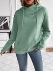 Kangaroo Pocket Long Sleeve Drawstring Hoodie - FLORENTINE IRIS