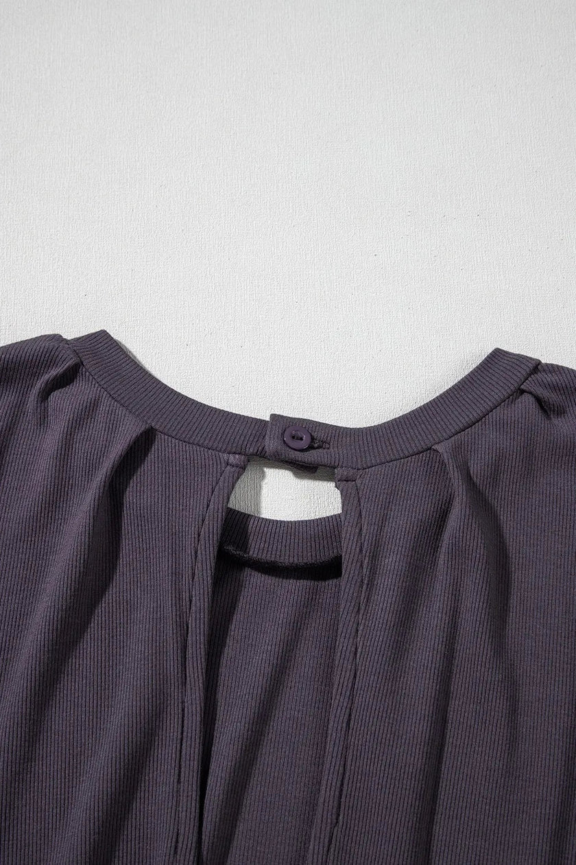 Knit Open Back Cap Sleeve Drawstring Romper - FLORENTINE IRIS