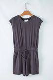 Knit Open Back Cap Sleeve Drawstring Romper - FLORENTINE IRIS