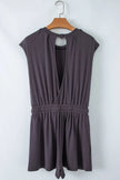 Knit Open Back Cap Sleeve Drawstring Romper - FLORENTINE IRIS