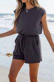 Knit Open Back Cap Sleeve Drawstring Romper - FLORENTINE IRIS