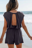 Knit Open Back Cap Sleeve Drawstring Romper - FLORENTINE IRIS