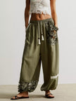 Lace Detail Drawstring Harem Pants - FLORENTINE IRIS
