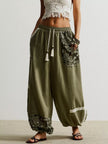 Lace Detail Drawstring Harem Pants - FLORENTINE IRIS
