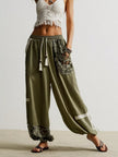Lace Detail Drawstring Harem Pants - FLORENTINE IRIS