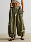 Lace Detail Drawstring Harem Pants - FLORENTINE IRIS