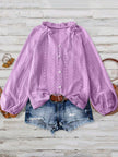 Lace Notched Long Sleeve Shirt - FLORENTINE IRIS