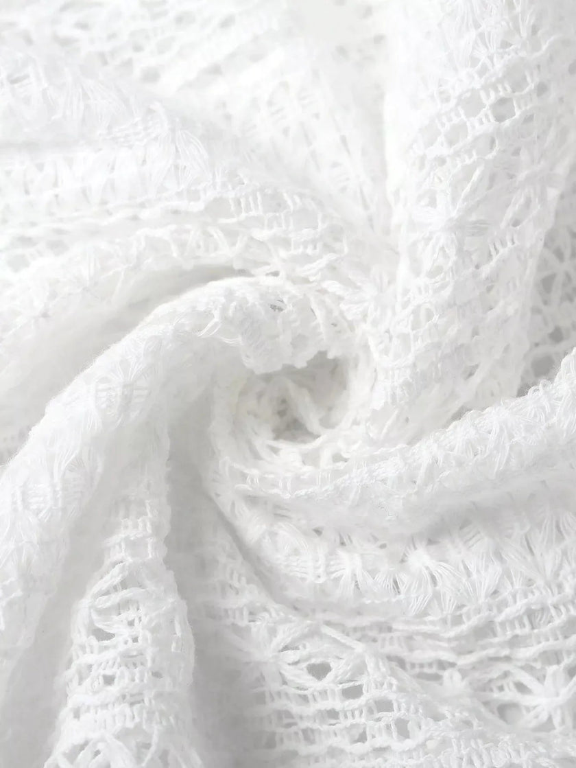 Lace Notched Long Sleeve Shirt - FLORENTINE IRIS