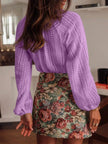 Lace Notched Long Sleeve Shirt - FLORENTINE IRIS
