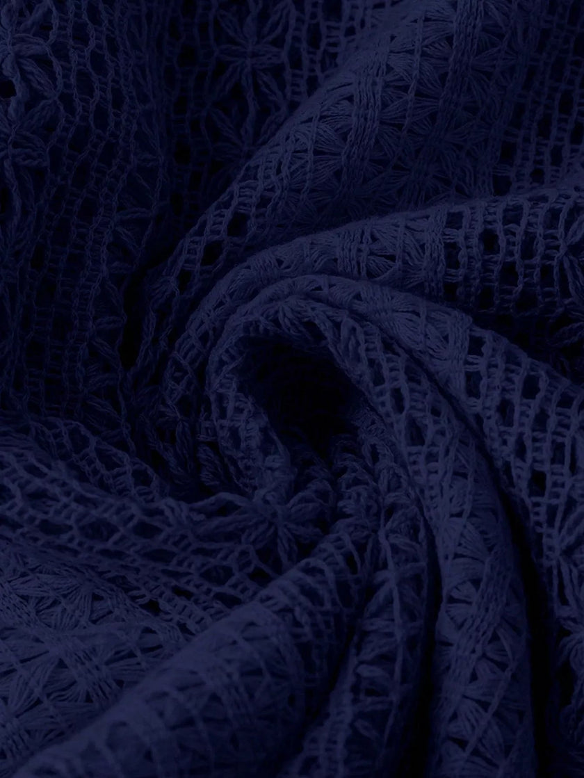 Lace Notched Long Sleeve Shirt - FLORENTINE IRIS