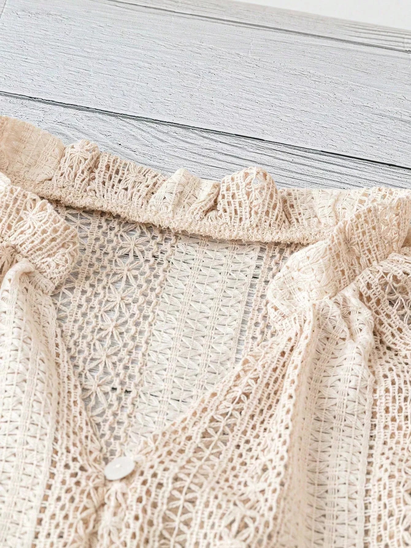 Lace Notched Long Sleeve Shirt - FLORENTINE IRIS