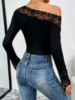 Lace Trim One Shoulder Bodysuit - FLORENTINE IRIS