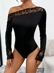 Lace Trim One Shoulder Bodysuit - FLORENTINE IRIS