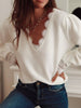 Lace Trim V - Neck Sweater - FLORENTINE IRIS
