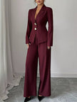 Lapel Collar Blazer & Wide Leg Pants Set - FLORENTINE IRIS
