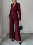 Lapel Collar Blazer & Wide Leg Pants Set - FLORENTINE IRIS