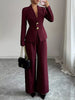 Lapel Collar Blazer & Wide Leg Pants Set - FLORENTINE IRIS