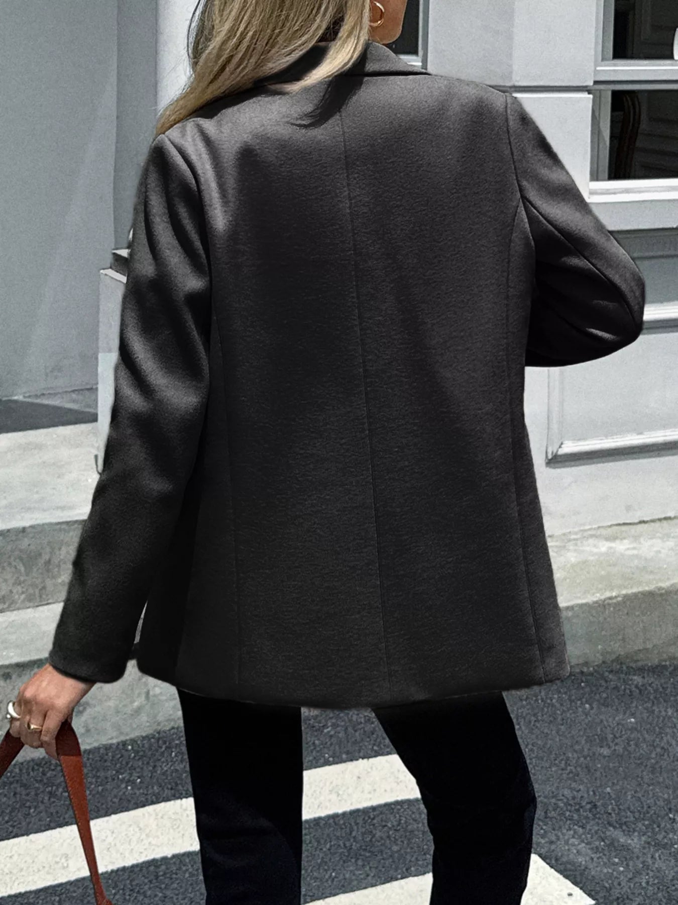 Lapel Collar Button Up Blazer - FLORENTINE IRIS