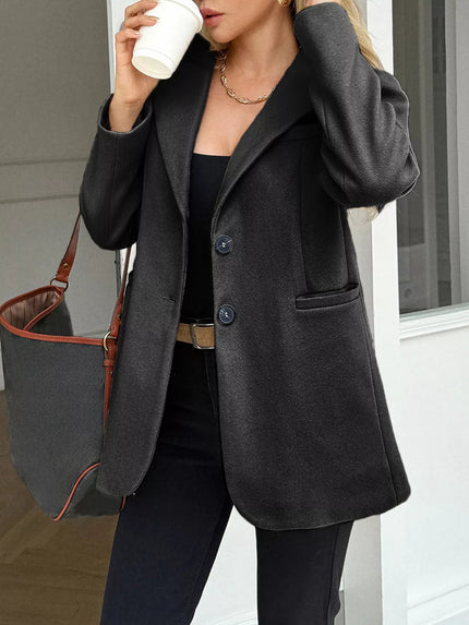 Lapel Collar Button Up Blazer - FLORENTINE IRIS