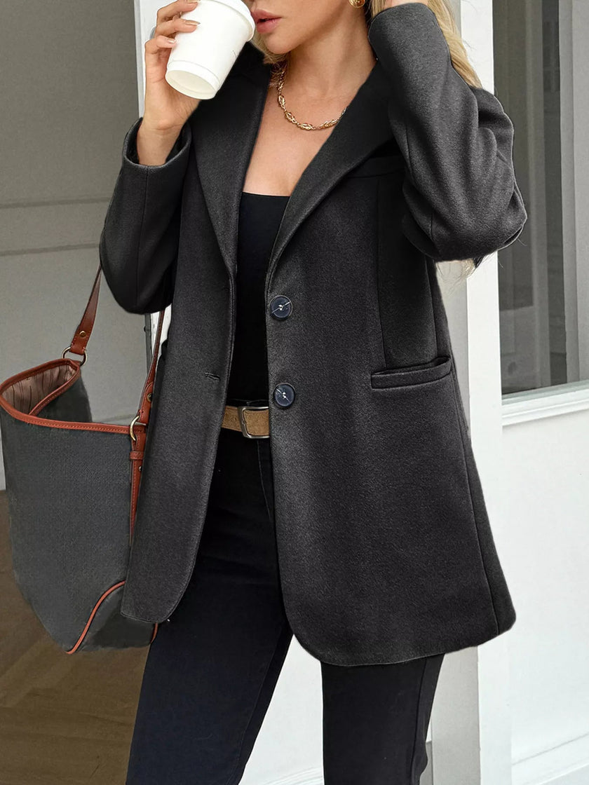 Lapel Collar Button Up Blazer - FLORENTINE IRIS