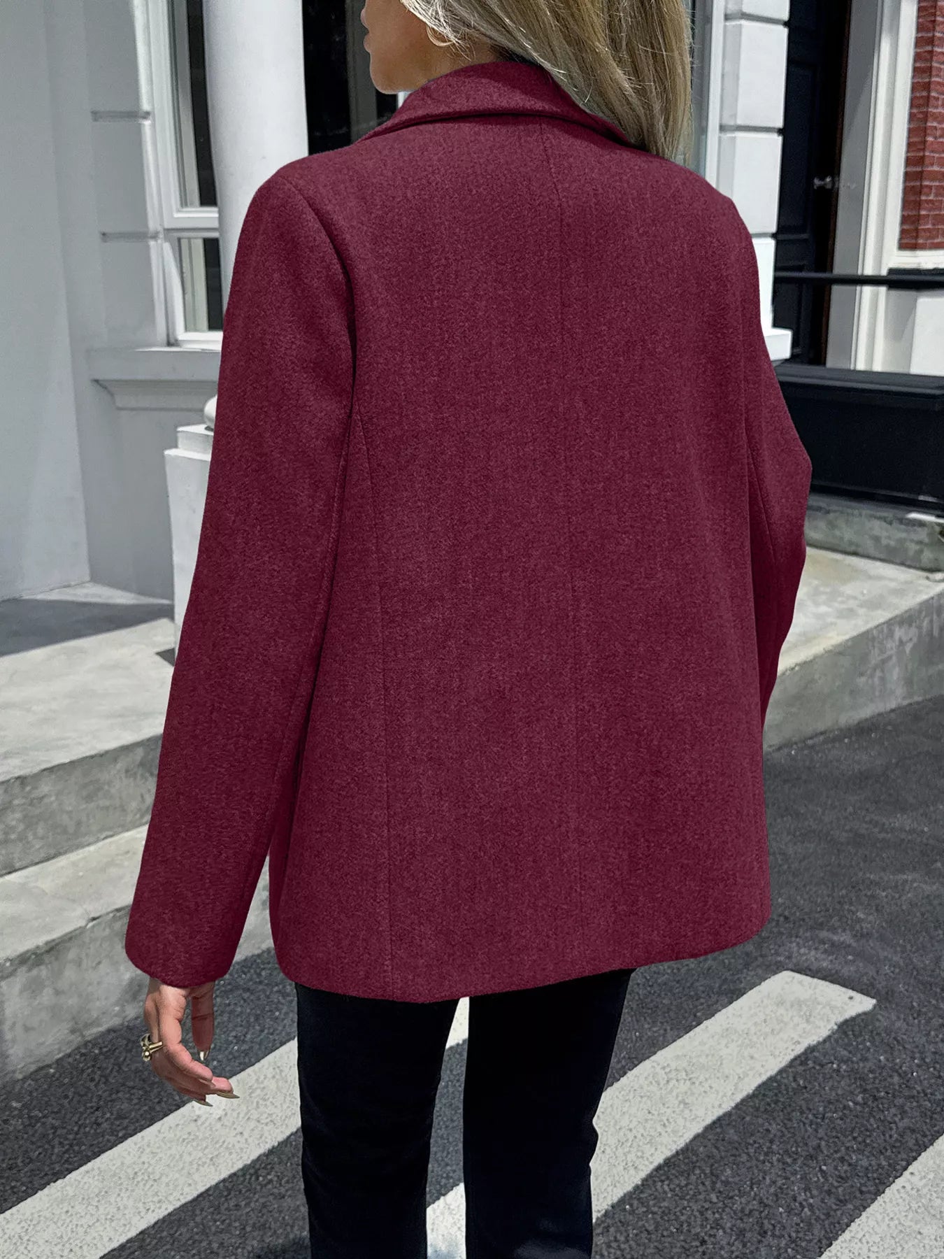 Lapel Collar Button Up Blazer - FLORENTINE IRIS