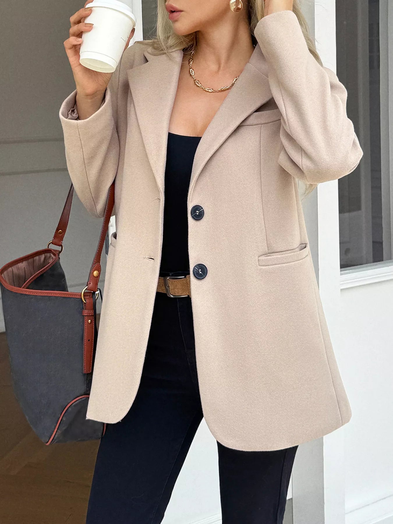 Lapel Collar Button Up Blazer - FLORENTINE IRIS