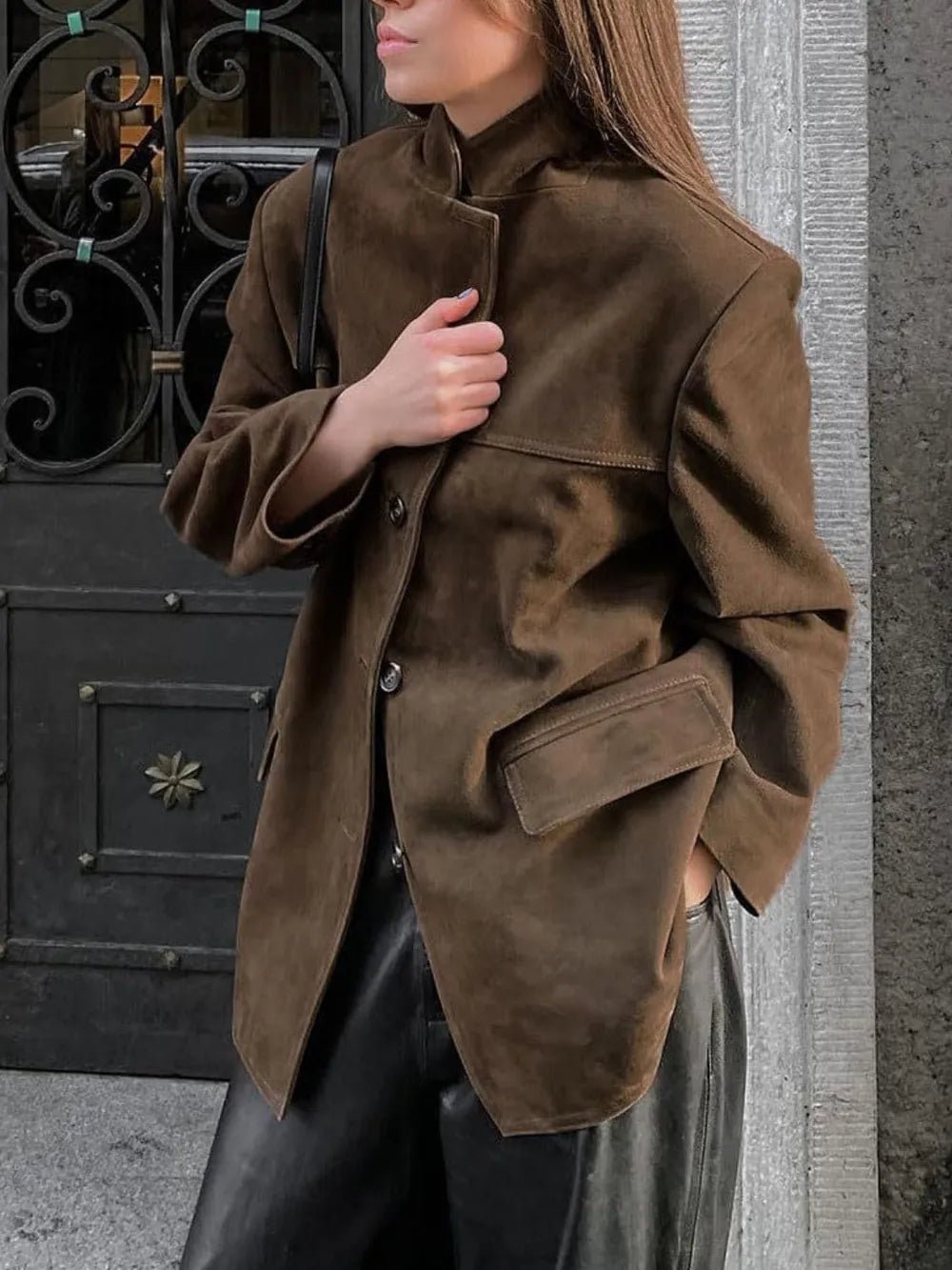 Lapel Collar Button Up Jacket - FLORENTINE IRIS