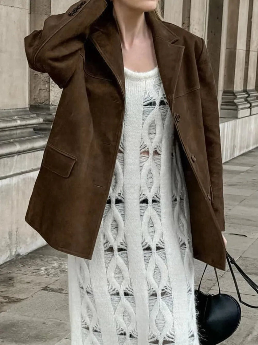 Lapel Collar Button Up Jacket - FLORENTINE IRIS