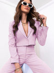 Lapel Collar Cropped Top and Wide Leg Pants Set - FLORENTINE IRIS
