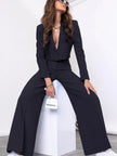 Lapel Collar Cropped Top and Wide Leg Pants Set - FLORENTINE IRIS