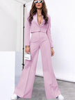 Lapel Collar Cropped Top and Wide Leg Pants Set - FLORENTINE IRIS