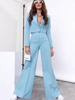 Lapel Collar Cropped Top and Wide Leg Pants Set - FLORENTINE IRIS