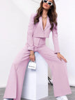 Lapel Collar Cropped Top and Wide Leg Pants Set - FLORENTINE IRIS