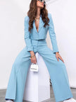 Lapel Collar Cropped Top and Wide Leg Pants Set - FLORENTINE IRIS