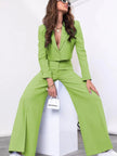 Lapel Collar Cropped Top and Wide Leg Pants Set - FLORENTINE IRIS