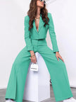 Lapel Collar Cropped Top and Wide Leg Pants Set - FLORENTINE IRIS